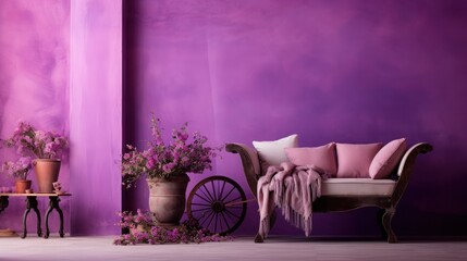Rural purple interior. Country room.