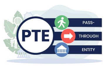 PTE, Pass-Through Entity acronym. Concept with keywords, people and icons. Flat vector illustration. Isolated on white background.