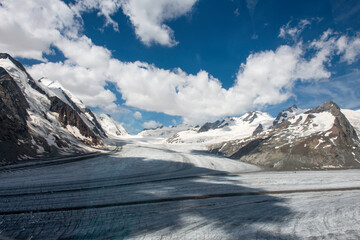 Swiss Alps in summer. This glacier has been receding for many years.