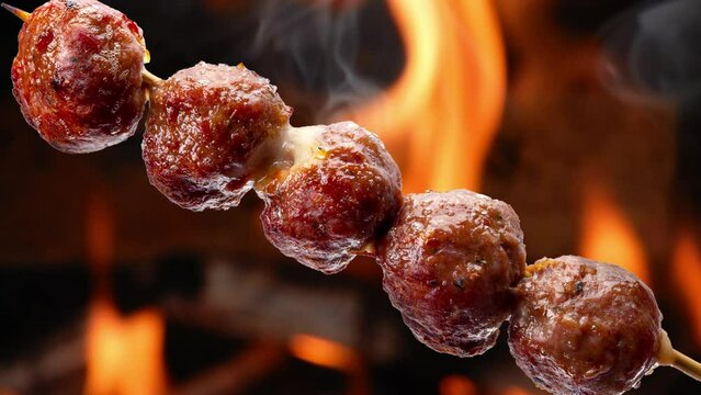 meat meatball skewer, BBQ food
