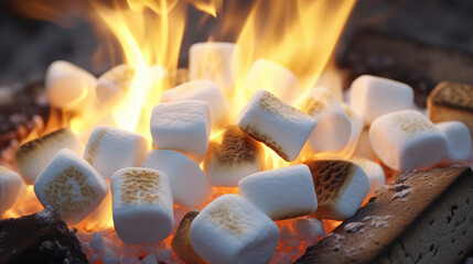 Close-up photo of marshmallows being roasted over a campfire