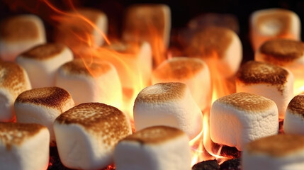 Close-up photo of marshmallows being roasted over a campfire