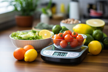 Vegetables on a kitchen scale
