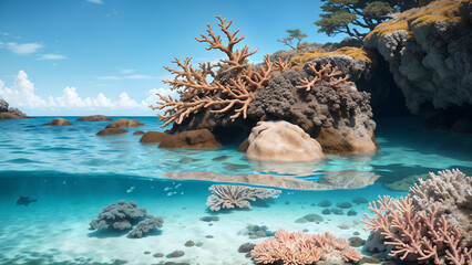 Naklejka na ściany i meble Captivating Corals Amidst Vast Underwater Sky ai generated