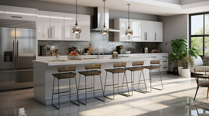 Modern kitchen interior. 3d rendering design concept