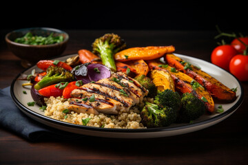 Fried chicken pieces with vegetables