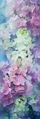 flower hydrangeas background, summer, bright summer fresh flowers with dew drops, in blur, fog, flower background for phone, AI generated