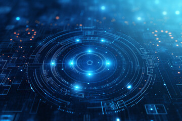 Blue abstract technology background with circles, dots,circuit  and lines.Created with Generative AI technology.