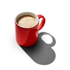 Top view of cups of coffee on white background