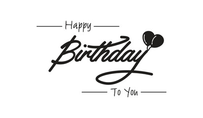 Happy Birthday lettering text with balloon. Happy B'day greeting card scratched calligraphy black text. Hand drawn invitation,T-shirt design. brush lettering white background isolated vector.