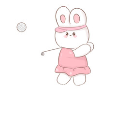 Cute little bunny playing glof