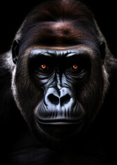 Animal portrait of a wild gorilla on a dark background conceptual for frame