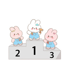 Three little rabbits are receiving prizes.