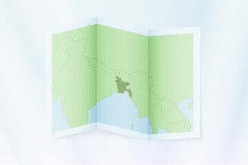 Bangladesh map, folded paper with Bangladesh map.