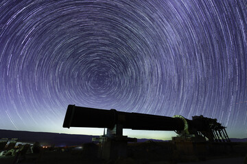 Star trails over an old quarry oven, in the Negev Deser