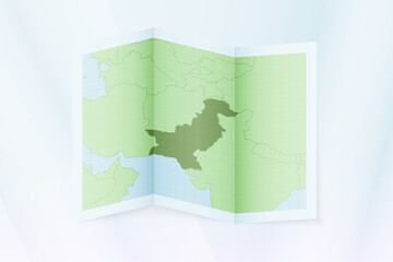 Pakistan map, folded paper with Pakistan map.