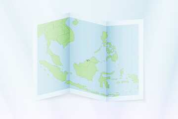 Brunei map, folded paper with Brunei map.