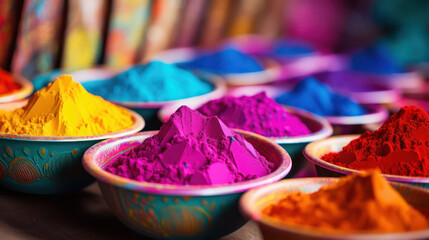 bowls with colorful Holi paints - obrazy, fototapety, plakaty