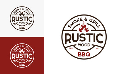 Vintage logo barbeque grill. Retro rustic babeque grill, Barbeque Label Logo desain vektor.