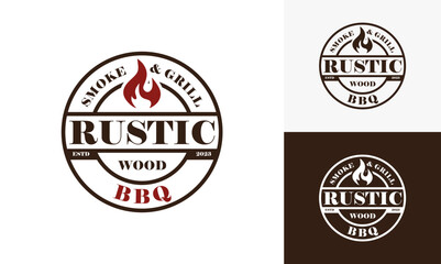 Vintage logo barbeque grill. Retro rustic babeque grill, Barbeque Label Logo desain vektor.