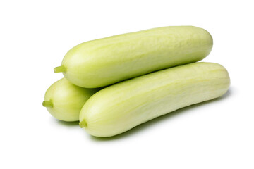 Fresh white cucumbers close up isolated on white background