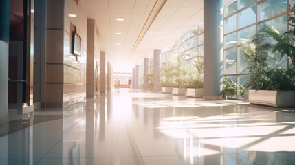 Healthcare concept with a defocused luxury hospital corridor 