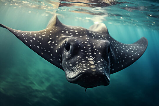 Portrait of a stingray swimming underwater, Generative AI