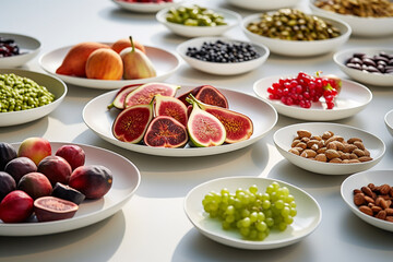 seeds of various vegetables and fruits lie on the table.   - obrazy, fototapety, plakaty