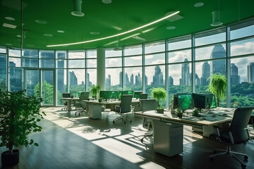 A business office made of green plants and accessories is a business concept that is suitable for work and environments that provide healing for workers. - obrazy, fototapety, plakaty