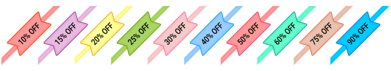 Set of corner tags for discounts. Price reduction sticker in the corner of the product. Colored corner label, vector