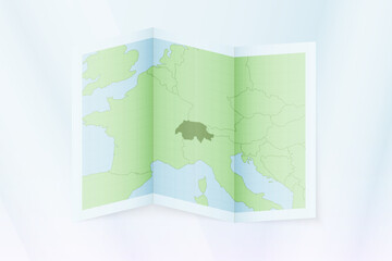 Switzerland map, folded paper with Switzerland map.