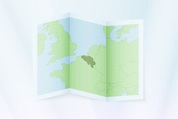 Belgium map, folded paper with Belgium map.