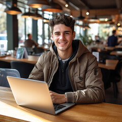 Freelancer working at home drinking coffee Generative AI