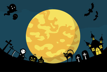 ハロウィン　背景　月夜　黄色