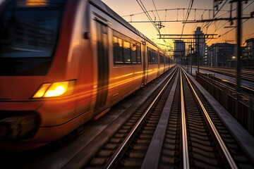 Fototapeta premium A City's Morning Motion with Dynamic Light Trails at the Railway Station. created with Generative AI