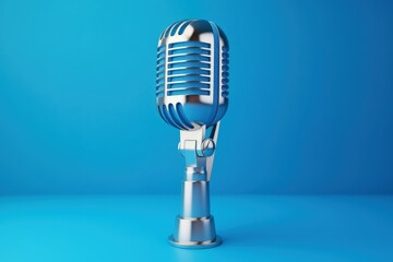 Fototapeta na wymiar Studio microphone on blue background, entertainment and podcasts concept. Generative AI