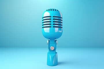 Fototapeta na wymiar Studio microphone on blue background, entertainment and podcasts concept. Generative AI
