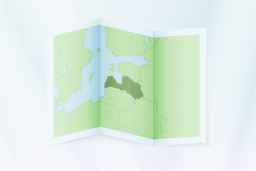 Latvia map, folded paper with Latvia map.