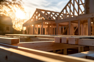 assembly of the wooden frames beams and trusses. Generative AI