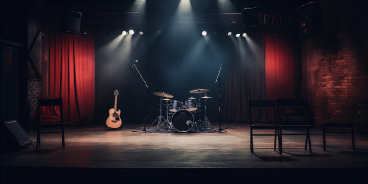 empty stage of a small live music concert.  