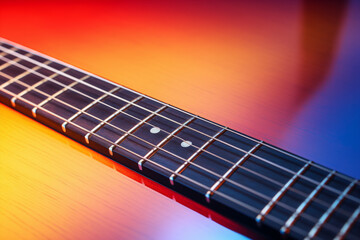 Fototapeta premium Top flat view of electric guitar with clean straight lines. Generative AI