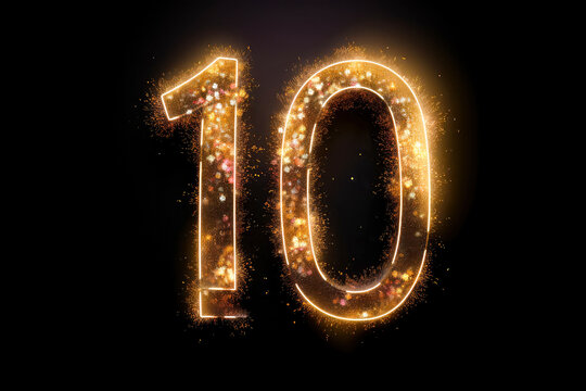 Colorful number 10, ten. Font. Happy birthday with balloons, bubbles, particles and confetti. Anniversary. Generative ai