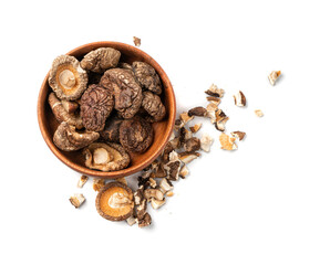 Dry Shiitake Mushrooms Isolated, Raw Shitake Pile, Healthy Organic Asian Fungi