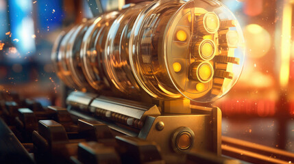 The slot machine hits the jackpot, with gold coins splattering