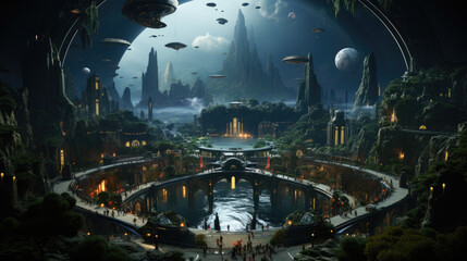 Generative ai illustration of Futuristic terra landscape