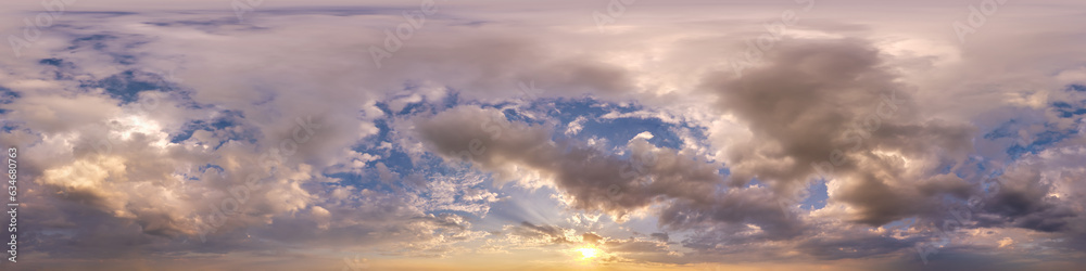 Canvas Prints sunset skydome with evening clouds as seamless hdri 360 panorama view in spherical equirectangular f