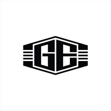recommend clip art: GE Letter Logo monogram hexagon emblem shape with stripes outline style design