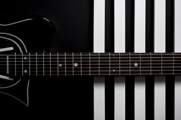 Fototapeta premium Top flat view of electric guitar with clean straight lines. Generative AI