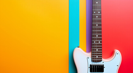 Obraz premium Top flat view of electric guitar with clean straight lines. Generative AI