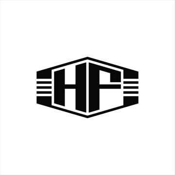 recommend clip art: HF Letter Logo monogram hexagon emblem shape with stripes outline style design